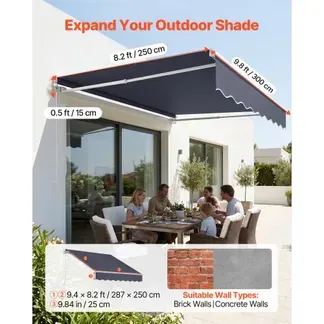 VEVOR Gelenkarmmarkise 3×2,5 m, Einziehbare Markise mit Handkurbel, Terrassenmarkise UPF 80+ Sonnenschutz, Sonnenmarkise, Balkonmarkise für Terrasse, Balkon, Garten & Fenster, Grau VEVOR Gelenkarmmarkise 3×2,5 m, Einziehbare Markise mit Handkurbel, Terrassenmarkise UPF 80+ Sonnenschutz, Sonnenmarkise, Balkonmarkise für Terrasse, Balkon, Garten & Fenster, Grau