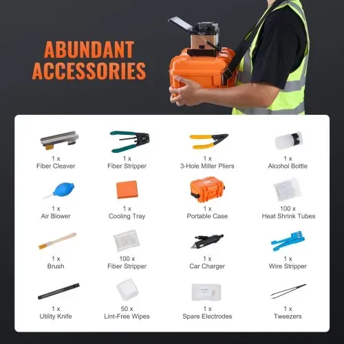 VEVOR Glasfaser-Spleißgerät, 4 Motoren, Ausrichtungs-Spleißgerät, 6 s Spleißen & 13 s Aufheizen, Fiber Fusion Splicer mit 5-Zoll-Touchscreen, 3-in-1-Faserhalter, 7800 mAh Akku für SM MM DS NZDS – Bild 5