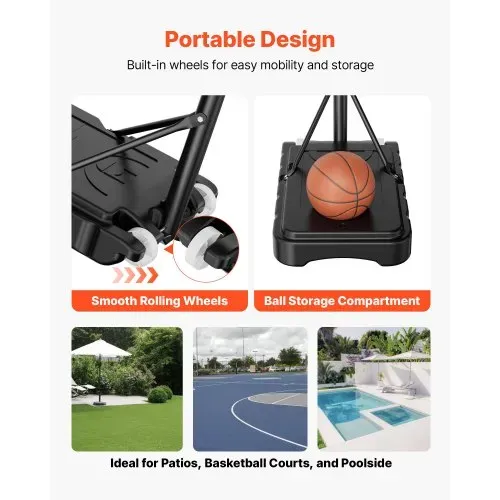 VEVOR tragbarer Basketballständer, 1,6 bis 2,1 m höhenverstellbarer Basketballkorb, verstellbare Basketballanlage mit Nylonnetz & Rollen, tragbares Backboard-Set für Terrassen Poolrand – Bild 5