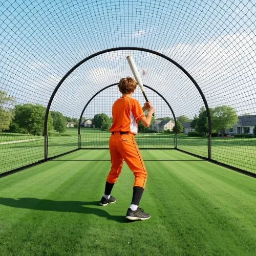 VEVOR Baseball Schlagkäfig (Halbkreisförmig) Netz 606x366x250 cm, Trainingsnetz mit 30-lagigem & Geknotetem HDPE-Gewebe & Öffnung für Wurfmaschinen, inkl. Softball Trainingskäfignetz – Bild 7