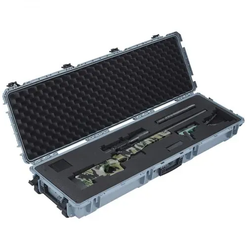 VEVOR Waffenkoffer mit Hartschale für Langwaffen, abschließbarer Gewehrkoffer mit vorgeschnittenen Schaumstoffen, Langwaffenkoffer Waffenaufbewahrung rollbar IP67 wasserfest, 139,1 x 43,5 x 18,8 cm Grau – Bild 10
