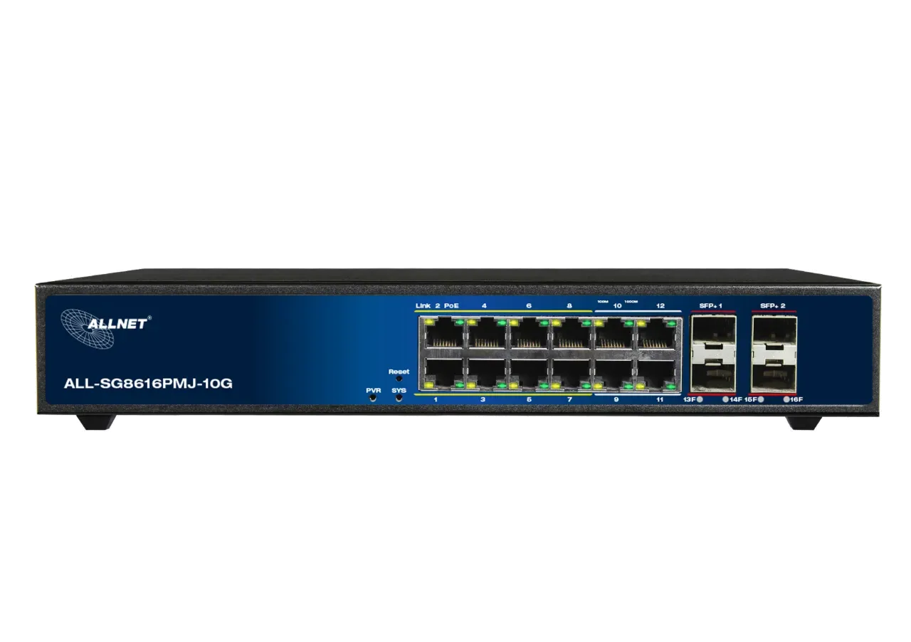 ALLNET Switch full managed Layer2+ 16 Port • 12x GbE • PoE Budget 130W • 8x PoE at • 4x Giga LAN • 4x SFP+ • 19" • ALL-SG8616PMJ-10G – Bild 2