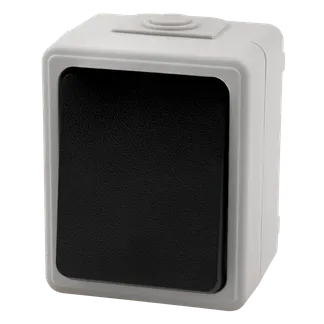 Feuchtraum Taster McPower “Taff“, 250V~/10A, IP44, AP, grau Feuchtraum Taster McPower “Taff“, 250V~/10A, IP44, AP, grau