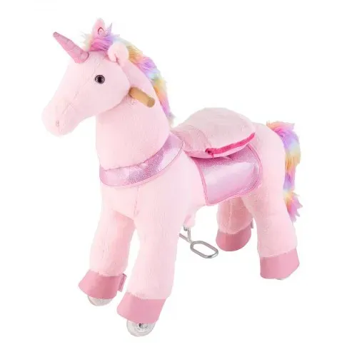VEVOR Reitpferd auf Rollen 80cm, 50kg Belastbares Stehpferd mit Soundfunktion, Spielpferd mit Erhöhtem Sitz Griffen Pedalen, Rosa Einhorn mit Regenbogenmähne zum Reiten für Kinder Mädchen 3-8 Jahren – Bild 10