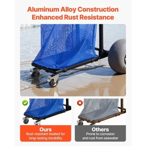 VEVOR Strandwagen mit Ballonreifen (12 Zoll), Faltbarer Strandtrolley mit 180° Verstellbarem Griff Pumpe und Aluminiumrahmen, Handwagen (75 kg Belastbar), Strandkarre Ideal für Camping Angeln Garten – Bild 3