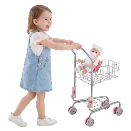 VEVOR Einkaufswagen für Kinder, Einkaufswagen Supermarkt Spielzeug mit Klappsitz für Puppen Stahlrahmen & Rollen, Faltbares Kaufladenzubehör mit Puppen-Spielset, Kaufmannsladen Spiele für Kinder ab 3 VEVOR Einkaufswagen für Kinder, Einkaufswagen Supermarkt Spielzeug mit Klappsitz für Puppen Stahlrahmen & Rollen, Faltbares Kaufladenzubehör mit Puppen-Spielset, Kaufmannsladen Spiele für Kinder ab 3