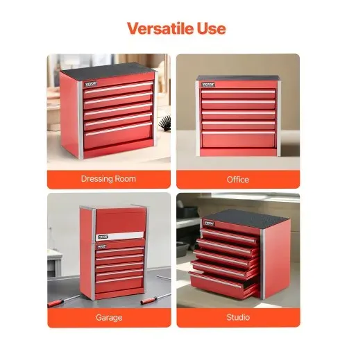 VEVOR Werkzeugkiste 218 x 118 x 205 mm, Werkzeugkasten aus Metall mit 5 Schubladen, Werkzeugkoffer mit EVA-Einlagen und PP-Fußpolstern, robuster Stahl mit Kugellageröffnung und Pulverbeschichtung, rot – Bild 4