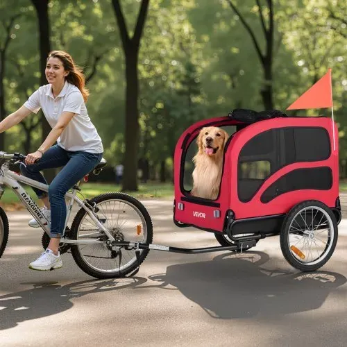 VEVOR Hundeanhänger, bis zu 45 kg , Haustierwagen-Fahrradträger für kleine & große Hunde, klappbarer Rahmen mit Rädern, universelle Fahrradkupplung, inkl. Flagge, interne Leine, 1350x720x840 mm – Bild 7