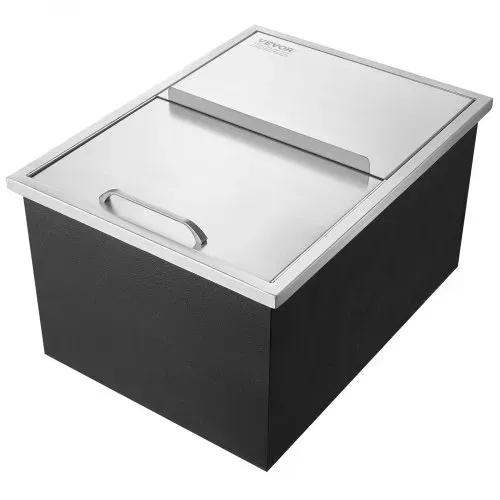 VEVOR 55,23 L Drop-in-Eisbox, 608 x 457 x 333 mm Edelstahl-Eiskühler, Kommerzieller Eisbehälter mit Schiebedeckel, Eingebaute Eisspeichertruhe, Abflussrohr & Ablassstopfen im Lieferumfang Enthalten – Bild 9