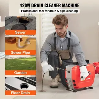 VEVOR 120 FT x 7/8 Zoll Rohrreinigungsmaschine, 420 W elektrische Rohrreinigungsspirale mit manueller Zuführung – mit 6 Schneidern, 2 Stahlkabeln (120′ x 7/8″ und 18′ x 3/8″) & CW/CCW-Steuerung für 1,9″ bis 6″ Rohre VEVOR 120 FT x 7/8 Zoll Rohrreinigungsmaschine, 420 W elektrische Rohrreinigungsspirale mit manueller Zuführung – mit 6 Schneidern, 2 Stahlkabeln (120′ x 7/8″ und 18′ x 3/8″) & CW/CCW-Steuerung für 1,9″ bis 6″ Rohre