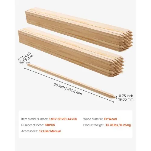 VEVOR Holzpfähle, 50 Stk. 19,05x19,05x914,4 mm Holzpflöcke, Holzpfosten mit scharfer Spitze, Zaunpfähle aus Tannenholz, Wegweiser für Schlammzäune, Hinterhofbegrenzungen, Grundlinien – Bild 6
