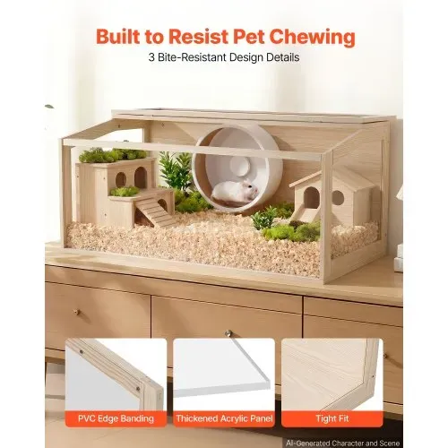 VEVOR Hamsterkäfig Nagerkäfig Nagarium Hamstergehege Holz 1220x510x510mm, 270°-Sichtfenster Nagersicher mit Deckel Belüftung für Goldhamster Zwerghamster Meerschweinchen Rennmäuse – Bild 2