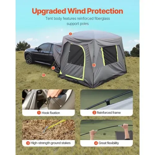 VEVOR SUV-Zelt Camping Auto-Zelt (248 x 308 x 230 cm) wasserdichtes PU2000 geräumiges Doppelschicht-Design für 5-8 Personen, SUV-Campingzelt mit Fenstern & Netzfenstern & Regendach & Tasche – Bild 3