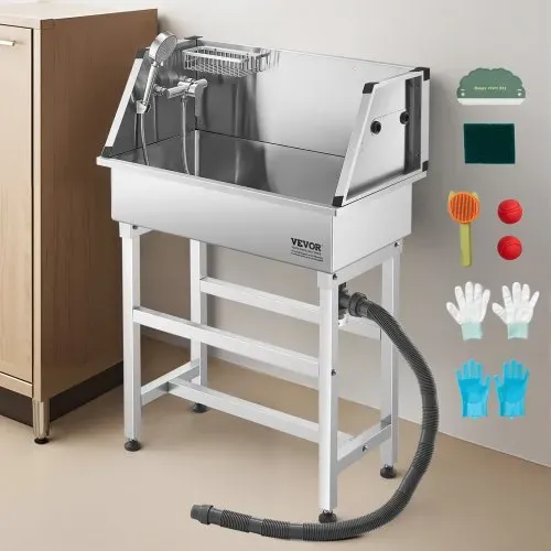 VEVOR Hundewaschstation aus Edelstahl, 870x490x1225mm Tierpflegewanne mit Wasserhahn, Duschkopf, Seifenhalter & Spielbällen, Hundebadewanne für mehrere Haustiere, Waschbecken für zu Hause – Bild 7