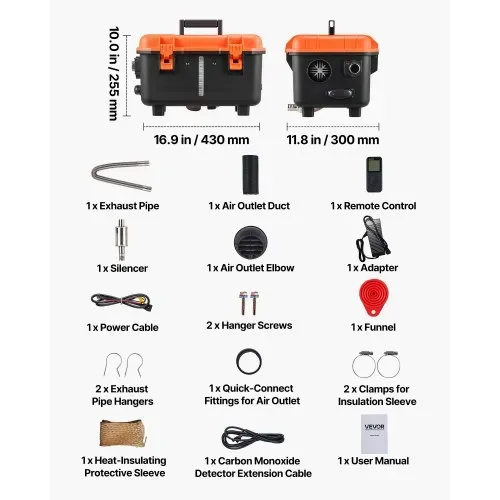 VEVOR Dieselheizung Lufterhitzer 5-8KW DC 12 V/24 V tragbare Standheizung (All in One) mit Fernbedienung und LCD-Bildschirm, geringe Geräuschentwicklung, 4 L Kraftstofftank für Lkw Wohnmobile – Bild 6