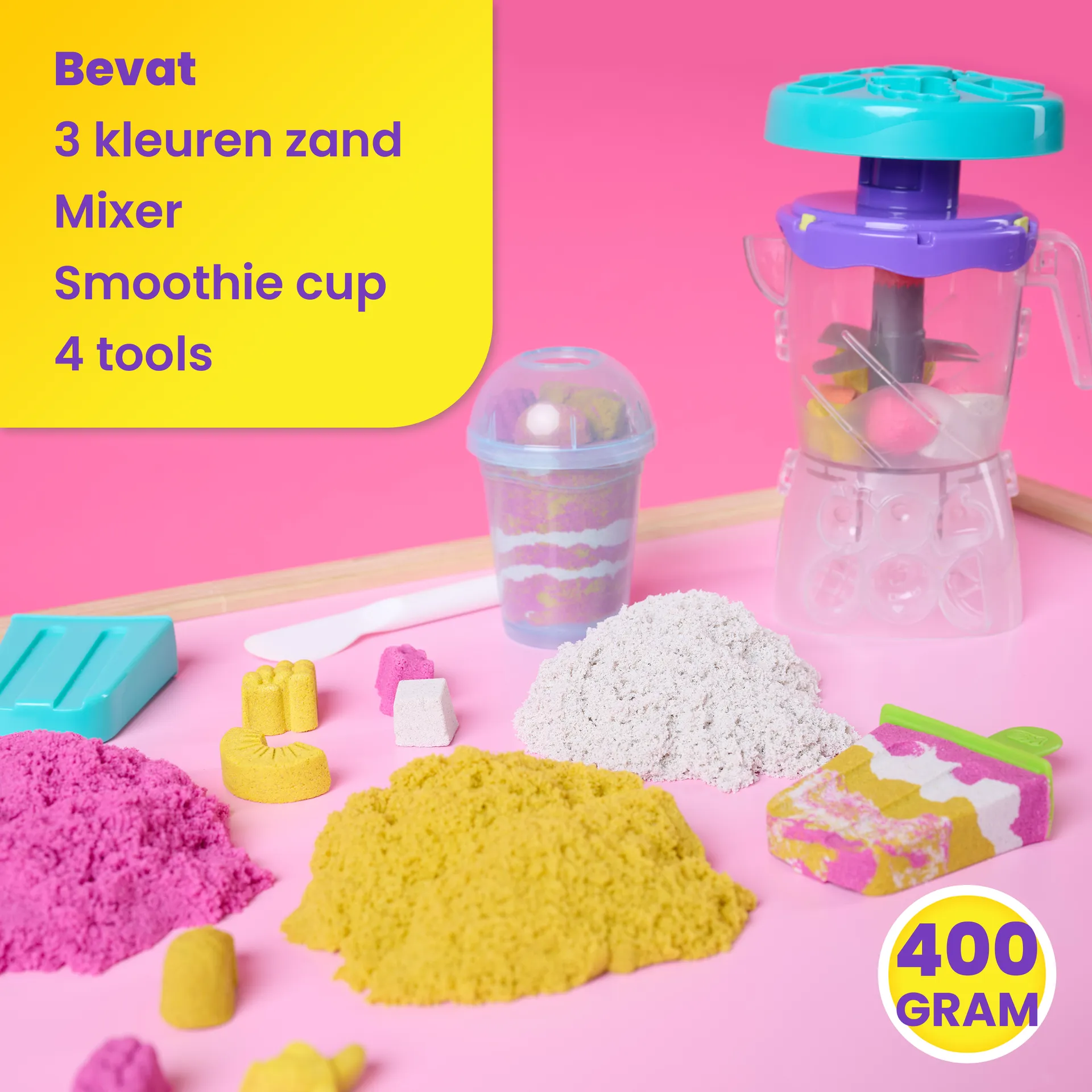 Kinetic Sand - Smoothie Mixer Spielset, mit 397 g Sand in 3 Farben, handbetriebenem Mixer, Werkzeugen, Eisförmchen und mehr, für kreatives Indoor-Sandspiel, für Kinder ab 5 Jahren – Bild 5