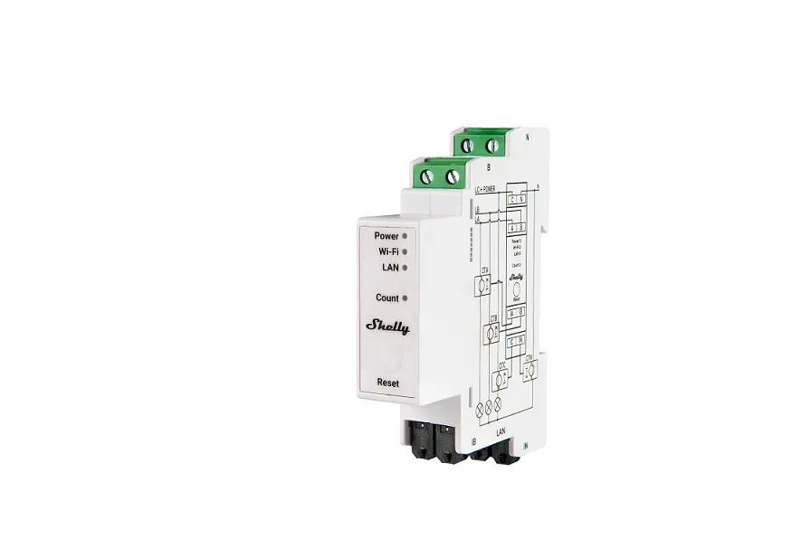 Shelly · Hutschiene · „Pro 3EM 120A v2“ · Stromzähler · inkl. 3x 120A Klemmen · Messfunktion · WLAN · LAN · BT Shelly · Hutschiene · „Pro 3EM 120A v2“ · Stromzähler · inkl. 3x 120A Klemmen · Messfunktion · WLAN · LAN · BT