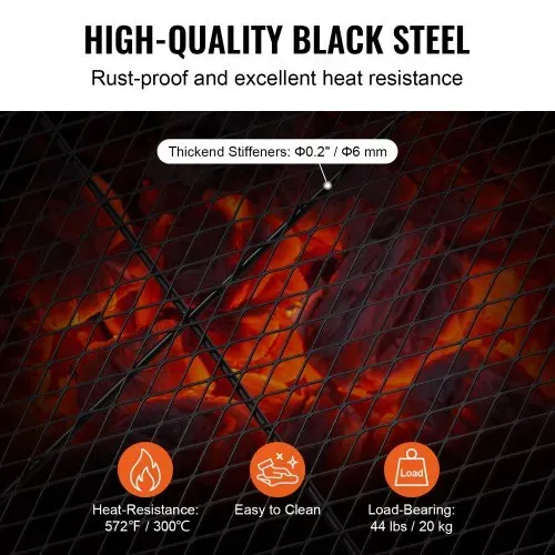 VEVOR X-Marks Feuerstellen-Grillrost, Φ 760 x 25 mm Lagerfeuer-BBQ-Grillrost aus Stahl mit Griff und Stütz-X-Draht, Tragbares Camping-Kochgeschirr für Partys und Zusammenkünfte im Freien, Schwarz – Bild 2