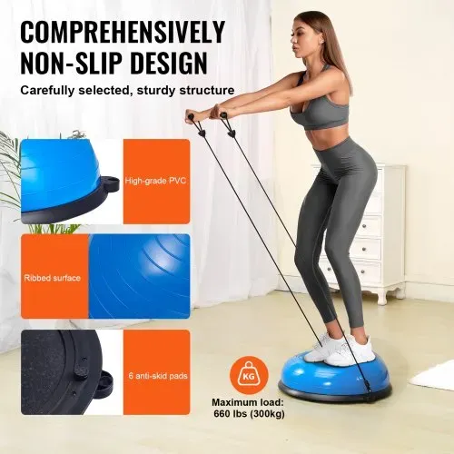 VEVOR Halb-Gymnastikball-Trainer, 584 mm Balance Ball Trainer, 300 kg Tragkraft Stabilitätsball, Yoga-Ball mit Widerstandsbändern und Fußpumpe, Kraft-Fitnessball für das Heim-Fitnessstudio, Blau – Bild 3