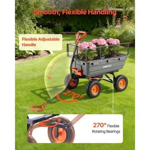 VEVOR Gartenwagen mit Kippfunktion, 544 kg Belastbarer Bollerwagen, 270° Drehbarer Transportwagen für Gartenarbeit aus Kunsttoff & Stahl mit 13 Zoll PU-Reifen & Metallzaun für Rasen, Kies & Schlamm – Bild 6