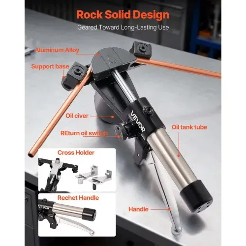 VEVOR Hydraulisches Rohrbiegegerät, 6-22 mm, Vorwärts-/Rückwärtsbiegewerkzeug-Set für HLK-Anlagen, mit 7 Aluminiumlegierungs-Biegebacken, für HLK-Klimaanlagen, Kältetechnik & Autoreparaturen – Bild 4