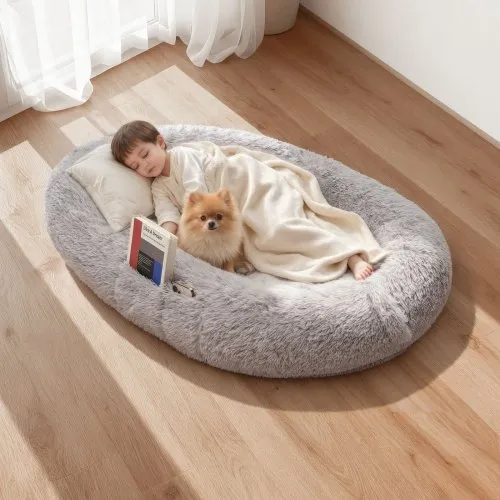 VEVOR Hundebett für Menschen & Hunde, 132x86x24 cm, Memory-Schaum-Hundebett in Menschengröße, mit Seitentasche, Griff & Reißverschluss, abnehmbarer, maschinenwaschbarer Bezug, Langplüsch, Grau VEVOR Hundebett für Menschen & Hunde, 132x86x24 cm, Memory-Schaum-Hundebett in Menschengröße, mit Seitentasche, Griff & Reißverschluss, abnehmbarer, maschinenwaschbarer Bezug, Langplüsch, Grau