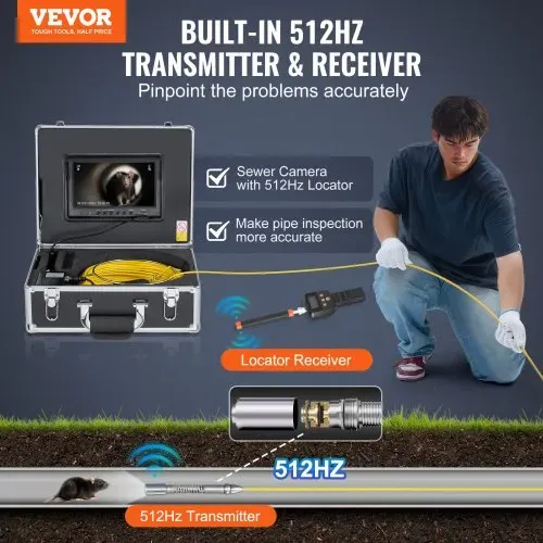VEVOR Kanalkamera mit 512-Hz-Ortung, 30 m, 9-Zoll-Rohrinspektionskamera mit Selbstnivellierung, 36-facher Zoom, Endoskop mit 12 LEDs, 32-GB-Karte, IP68 wasserdichte Schlangenkamera für Kanalrohre VEVOR Kanalkamera mit 512-Hz-Ortung, 30 m, 9-Zoll-Rohrinspektionskamera mit Selbstnivellierung, 36-facher Zoom, Endoskop mit 12 LEDs, 32-GB-Karte, IP68 wasserdichte Schlangenkamera für Kanalrohre
