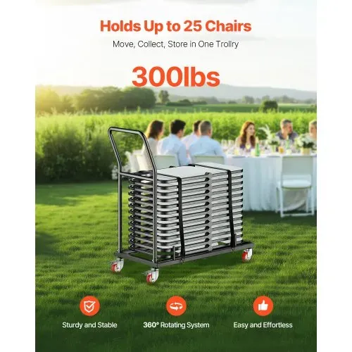 VEVOR Klappstuhlständer, 136 kg Tragkraft, L-förmiger horizontaler Stuhlwagen für 25 Stühle, robuster Stuhl-Aufbewahrungswagen aus Metall mit Gummirädern und -haltern, großer Stuhlhalter, Mattschwarz VEVOR Klappstuhlständer, 136 kg Tragkraft, L-förmiger horizontaler Stuhlwagen für 25 Stühle, robuster Stuhl-Aufbewahrungswagen aus Metall mit Gummirädern und -haltern, großer Stuhlhalter, Mattschwarz