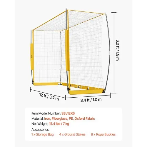 VEVOR Tragbares Fußballtor Soccertor Fußballnetz 3,66 x 1,83 m für den Garten, großes Übungsfußballnetz Trainingstor-Set mit Stahl-Glasfaserstruktur, Allwetter-Fußballtore mit Tragetasche, Gelb – Bild 6