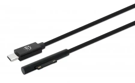 Manhattan Surface Connect auf USB-C Ladekabel, Surface Connect-Stecker auf USB-C-Stecker, 15 V/3 A, 1,8 m, schwarz Manhattan Surface Connect auf USB-C Ladekabel, Surface Connect-Stecker auf USB-C-Stecker, 15 V/3 A, 1,8 m, schwarz