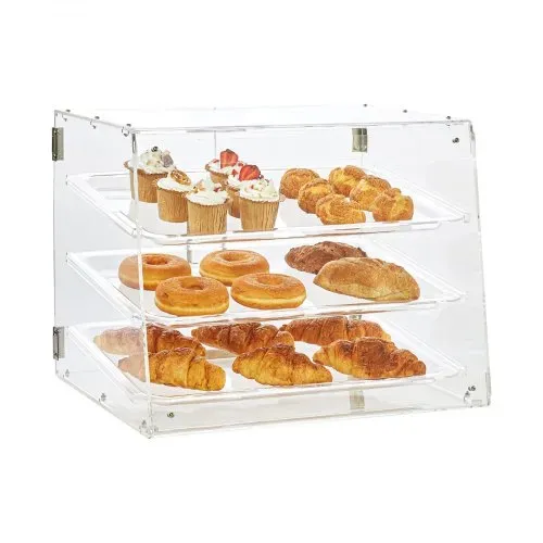VEVOR 3-stöckige Gebäck-Vitrine, Kommerzielle Bäckerei-Vitrine 526 x 430 x 415 mm, Bäckerei-Vitrine, Acryl-Vitrine mit Zugang zur Hintertür & Abnehmbaren Regalen, für Donut-Bagels, Kuchen, Kekse usw. – Bild 9