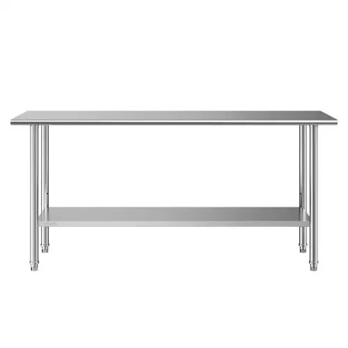 VEVOR Gasto Arbeitstisch 1829 x 610 x 894 mm, Edelstahltisch mit 2 Ebenen & Höhenverstellbaren Ablagen, Tragkraft Obere Ablage (263 kg) Untere Ablage (218 kg) Vorbereitungstisch für Restaurant Silber – Bild 8