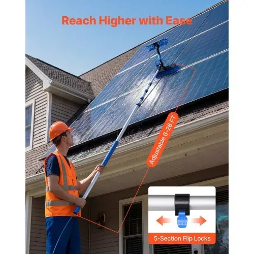 VEVOR Teleskop Waschbürste für Solarpanel, Photovoltaik Reiniger mit 1,8-7,9m Alu-Teleskop 20m Wasseranschluss 180° Bürste Abzieher & Seifenspender, Reinigungsset für Solaranlage Fenster Terrassendach – Bild 3