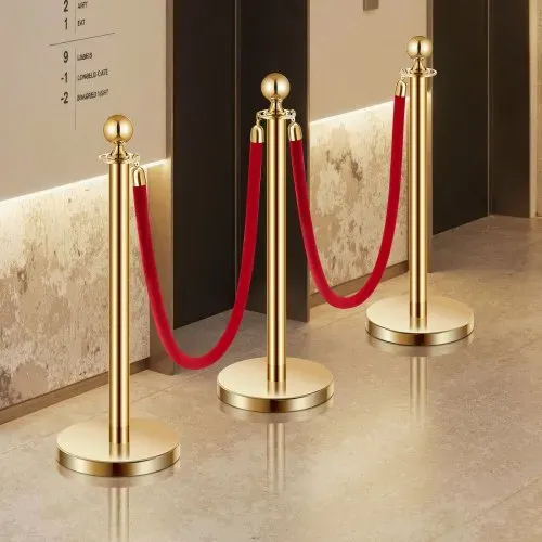 VEVOR Absperrpfosten Absperrung (6 Stk.) zur Steuerung von Menschenmengen mit 4 roten Samtseilen (1,5 m lang), Absperrständer aus Edelstahl mit nachfüllbarem Sockel für Ausstellungen Golden – Bild 7