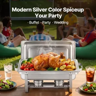 VEVOR Chafing Dish Buffet-Set 4 Stk. Edelstahl-Speisenwärmer mit 4 Pfannen in voller Größe (7,5 L), rechteckiger Catering-Wärmespender mit Deckel & Wasserpfannenständer & Brennstoffhalter Buffet VEVOR Chafing Dish Buffet-Set 4 Stk. Edelstahl-Speisenwärmer mit 4 Pfannen in voller Größe (7,5 L), rechteckiger Catering-Wärmespender mit Deckel & Wasserpfannenständer & Brennstoffhalter Buffet