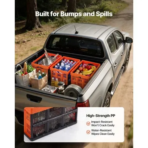 VEVOR Klappbox 45 L 6er-Pack, Faltbare Aufbewahrungsboxen aus Kunststoff, Stapelbare Klappkörbe mit Griffen, Tragkraft 15 kg pro Box, Klappkiste, Ideal für Haushaltsorganisation, Orange & Schwarz – Bild 5