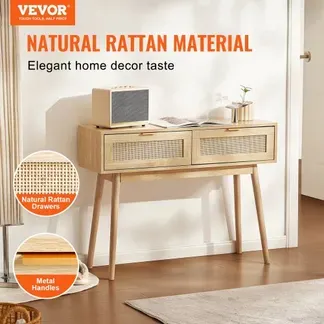 VEVOR Rattan-Konsolentisch mit 2 Schubladen, Rattan-Eingangstisch mit natürlicher Rattan-Schiebetür, Konsolen-Sofatisch für Wohnzimmer, Arbeitszimmer, Eingangsbereich oder Fernsehwand, Natur VEVOR Rattan-Konsolentisch mit 2 Schubladen, Rattan-Eingangstisch mit natürlicher Rattan-Schiebetür, Konsolen-Sofatisch für Wohnzimmer, Arbeitszimmer, Eingangsbereich oder Fernsehwand, Natur