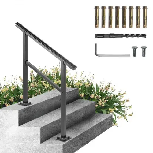 VEVOR Handlauf aus Aluminium Treppengeländer 91,4 x 89,5 cm Geländer mit Querstreben Brüstung 75 kg Tragfähigkeit 0-50 Grad Anpassung an Treppe Handlauf Außen Geeignet für 2 bis 3 Stufen Treppe – Bild 8