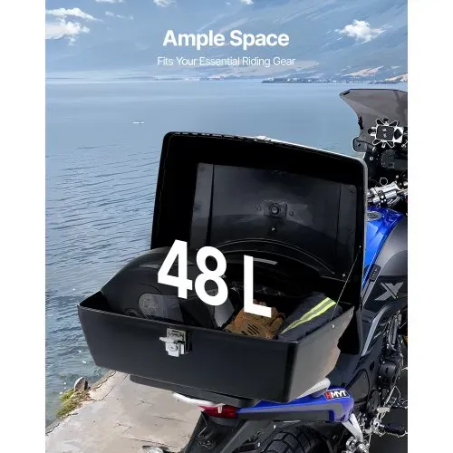 VEVOR Motorrad-Topcase Motorradkoffer 48 L universelle Heckbox aus PP-Material, wasserdichte & abnehmbare Motorrad-Topbox mit Mehrlochboden & Regal Helmkoffer (565 x 500 x 380 mm) – Bild 2