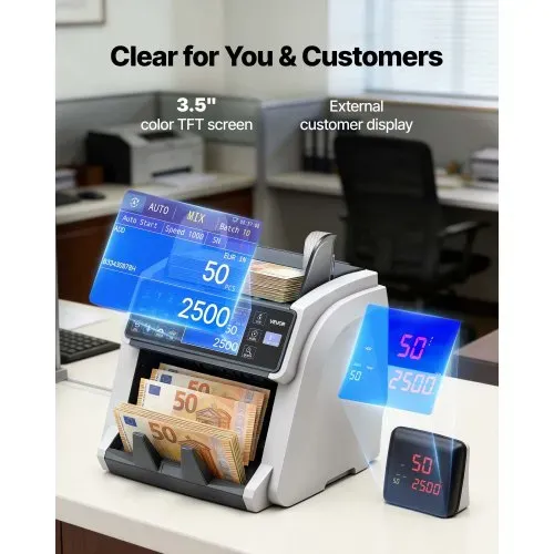 VEVOR Geldzählmaschine Banknotenzähler mit UV/MG/IR/DD/DBL/HLF/CHN Falschgelderkennung LED-Display, Wertzähler Unterstützt Mehrere Währungen & Gemischte Banknoten, Geldzähler Max. 1500 Banknoten/Min. – Bild 4