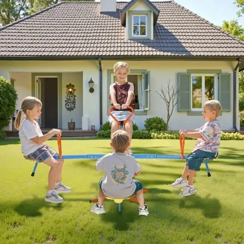 VEVOR Kinderwippe, 45,4 kg Tragkraft pro Sitz, Gartenwippe mit 4-zackigen Stützbeinen, Karussellwippe, 360 Grad drehbar, für Kinder ab 3 Jahren, 4 Sitze Schaukelwippe, 190x190x66 cm – Bild 7