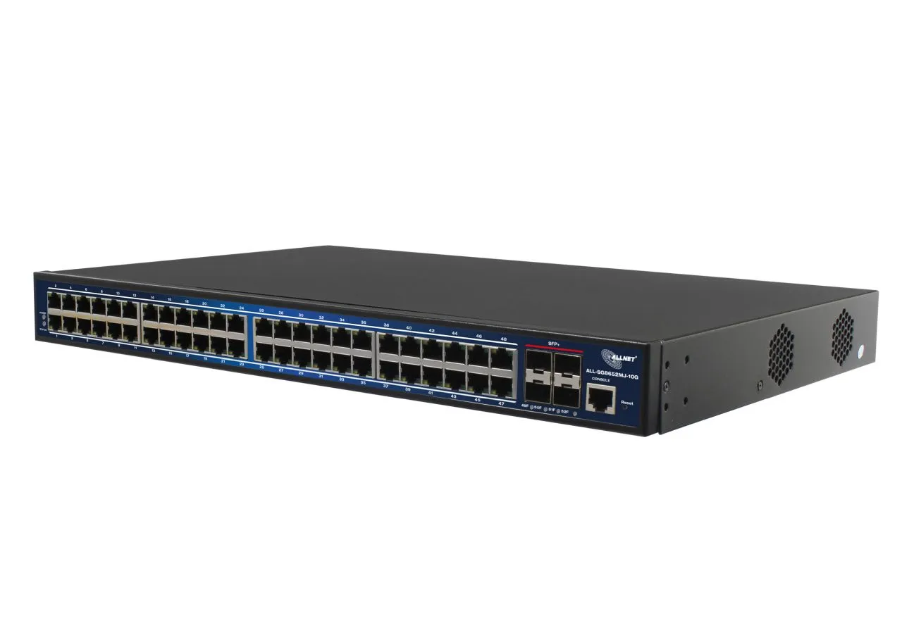 ALLNET Switch full managed Layer2+ 52 Port • 48x GbE • 4x SFP+ • 19″ • JSON API • ALL-SG8652MJ-10G ALLNET Switch full managed Layer2+ 52 Port • 48x GbE • 4x SFP+ • 19″ • JSON API • ALL-SG8652MJ-10G