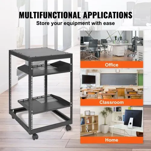 VEVOR 15U-Server-Rack mit offenem Rahmen, 15''-40'' verstellbare Tiefe, freistehender oder wandmontierter Netzwerk-Server-Rack, 4-Pfosten-AV-Rack mit Rollen, bietet Platz für Ihre gesamte Netzwerk-IT- – Bild 5