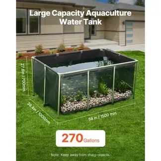 VEVOR Fischteich aus Segeltuch, 1023,3 L Zuchtwassertank, PVC-Koi-Tank mit transparentem Sichtfenster, Aquarium mit Edelstahlrahmen & Ablassventil, zur Zucht von Koi, Goldfisch (schwarz) VEVOR Fischteich aus Segeltuch, 1023,3 L Zuchtwassertank, PVC-Koi-Tank mit transparentem Sichtfenster, Aquarium mit Edelstahlrahmen & Ablassventil, zur Zucht von Koi, Goldfisch (schwarz)