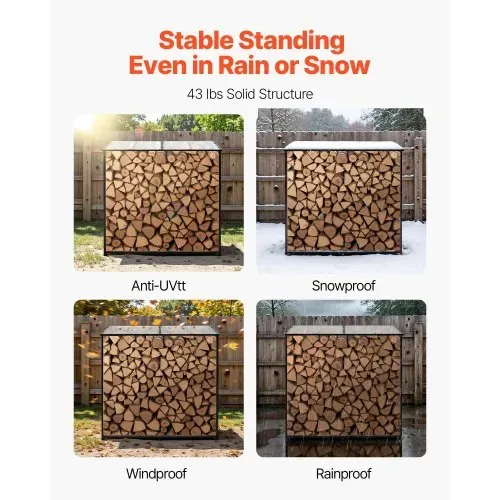 VEVOR Metall Kaminholzregal, 143x70x143 cm Brennholzregal, Kaminholzunterstand, max. Tragkraft 300 kg, Feuerholzregal, Kaminholzlager, Stapelhilfe für Veranden, Terrassen, Gärten – Bild 5