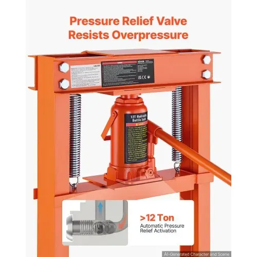 VEVOR Hydraulische Werkstattpresse 12 t H-Rahmen aus Kohlenstoffstahl, 8 Höhenstufen 23–655 mm, Hydraulikpresse mit Druckbegrenzungsventil und Ergonomischem Gummigriff, zum Biegen Richten Pressen – Bild 5