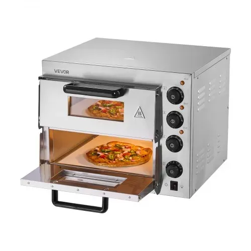 VEVOR Kommerzieller Pizzaofen für die Arbeitsplatte, 14-Zoll-Doppeldecker-Schicht, elektrischer Pizzaofen aus Edelstahl mit Stein und Griff, Mehrzweck-Pizzamaker für den Innenbereich zum Backen von Brezeln im Restaurant zu Hause – Bild 8