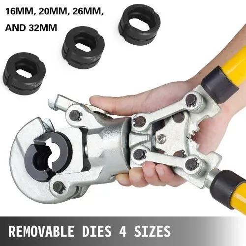 VEVOR Presszange TH 16, TH 20, TH 26, TH 32, Crimpzange Presszange Ø 16-32 m, Rohrpresszange Gelb, Stahl Quetschzange mit Ergonomischem und Rutschfestem Griff, Rohrcrimpzange 530-750 mm Ausziehbar – Bild 4
