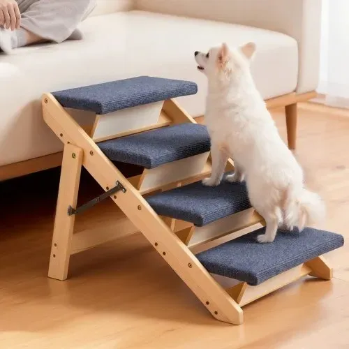 VEVOR Hundetreppe 630x470x490 mm, 4-stufige Hautiertreppe, klappbare Holztreppe geeignet für kleine, mittlere, große, ältere Haustiere sowie Welpen bis 68 kg, Hundeleiter für Betten, Sofas & Autos – Bild 7