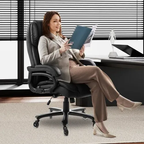 VEVOR Chefsessel Bürostuhl Drehstuhl mit hoher Rückenlehne & Lendenwirbelstütze (Drehknopf), ergonomischer Schreibtischstuhl mit verstellbarer Neigung & Höhe für Arbeit Arbeitszimmer Spielen – Bild 7